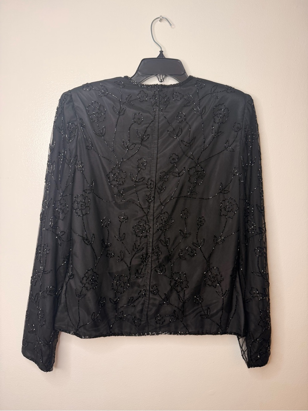 Embellished Black Floral Beaded Long-Sleeve Top - Picture 4 of 7
